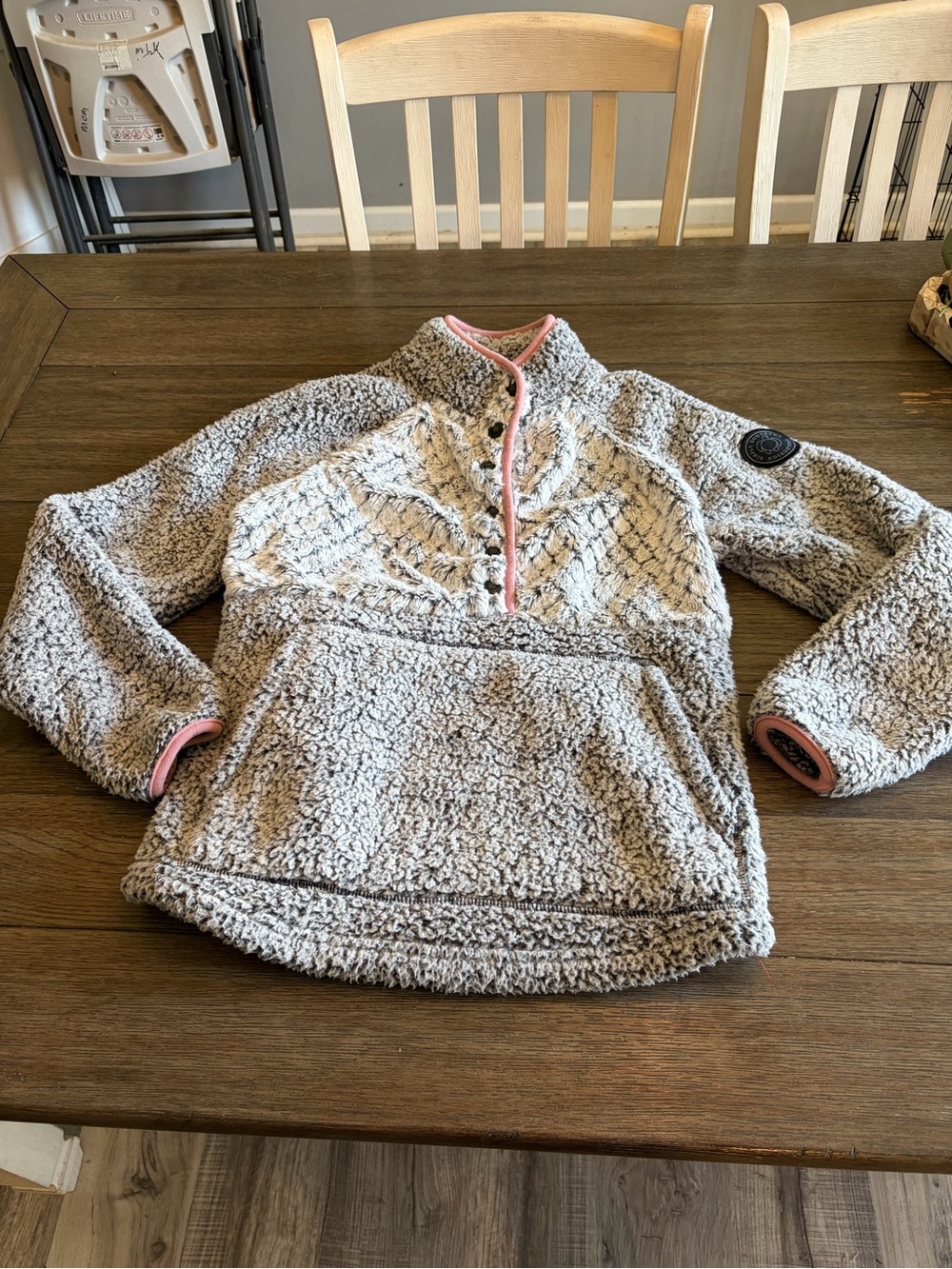 Simply Southern Gray Sherpa Pullover with Pink Trim